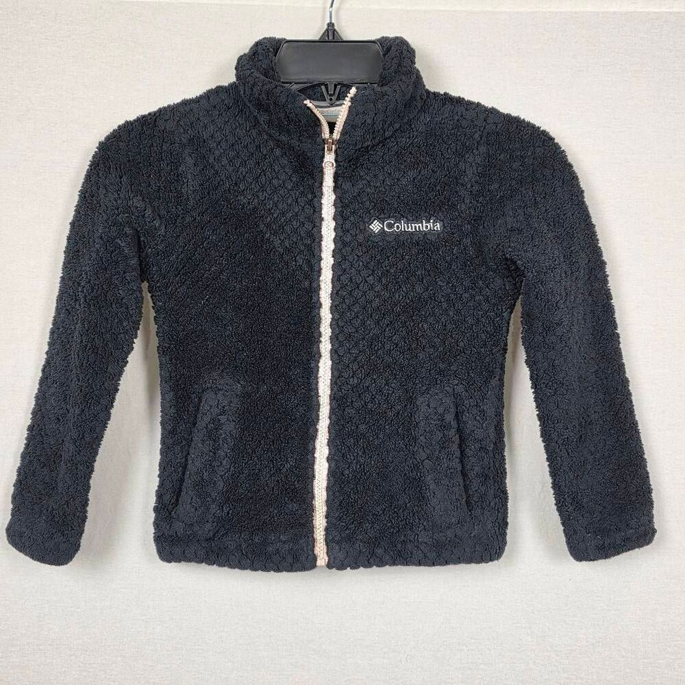 Columbia Girls XS Black Fuzzy Fleece Zip Jacket Warm Soft